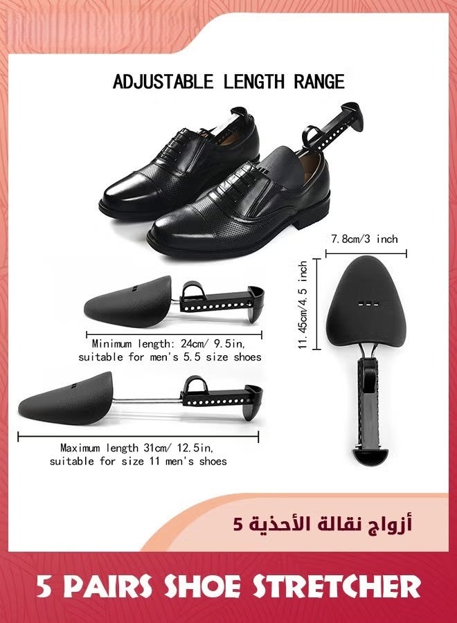 EETU Shoe Stretcher,5 Pair Plastic Adjustable Length Men Shoe Tree Stretcher,Wide Feet Shoe Stretchers Shoe Tree Stretcher Shaper For Men With Tension Spring Coil For Most Shoes,Black - Image 2